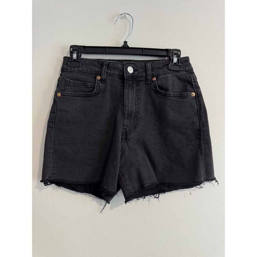 H&M High Waisted Denim Cut Off Shorts Women Size 4 Black Raw Hem
